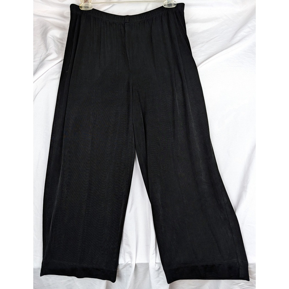 Chicos Travelers Black Wide Leg Pants Ribbed Pull On Stretch Size 2